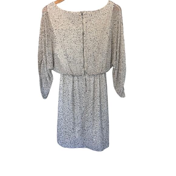 Alice + Olivia Sequin Cocktail Dress White, Silver, Gold, Medium 3/4 Sleeves L - Picture 5 of 8